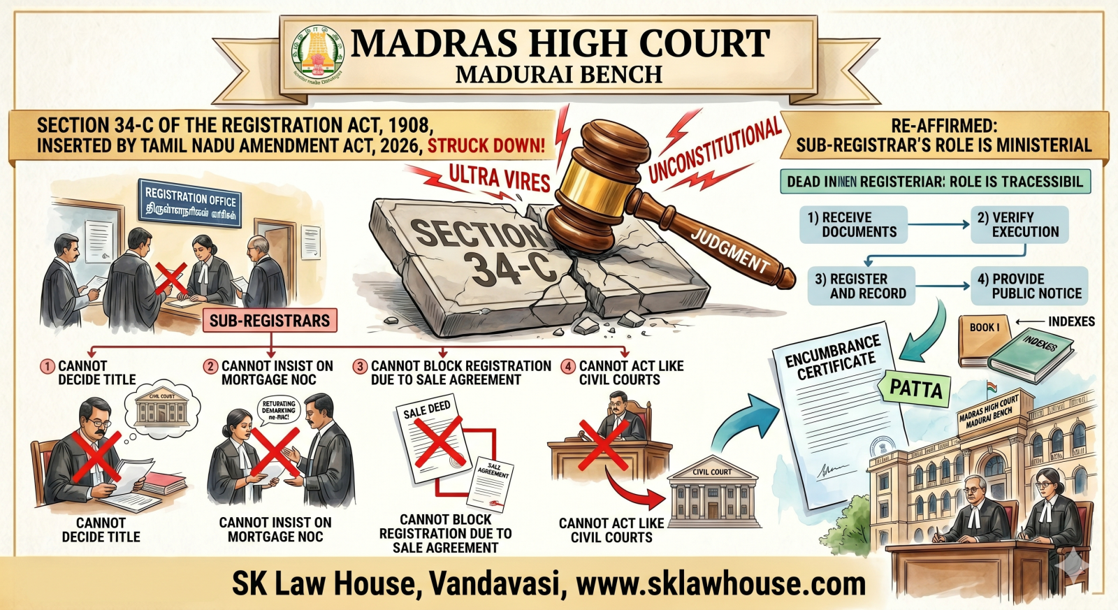 Madras High Court Strikes Down Section 34-C of Registration Act: Sub-Registrar Cannot Decide Property Title